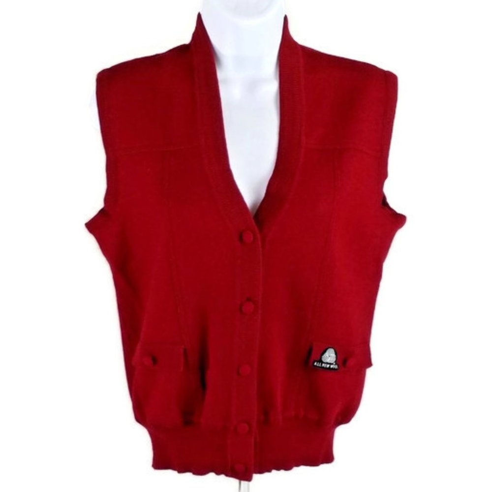 Charming Red 100% Washable Wool Button Front Sleeveless Vest Womens Medium
